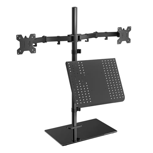 WALI Dual Monitor Stand with Laptop Holder, Height Adjustable Laptop
