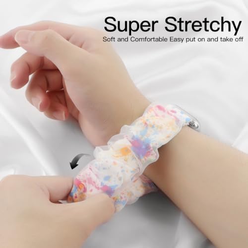 Stretchy Fabric Watch Band Compatible with Apple Watch 38-49mm Women,Elastic Scrunchies Bands Cloth with Organza Wristband for iWatch Series 11-1 SE/Ultra 3-1 (Colorful Tie-Dye, 38MM)