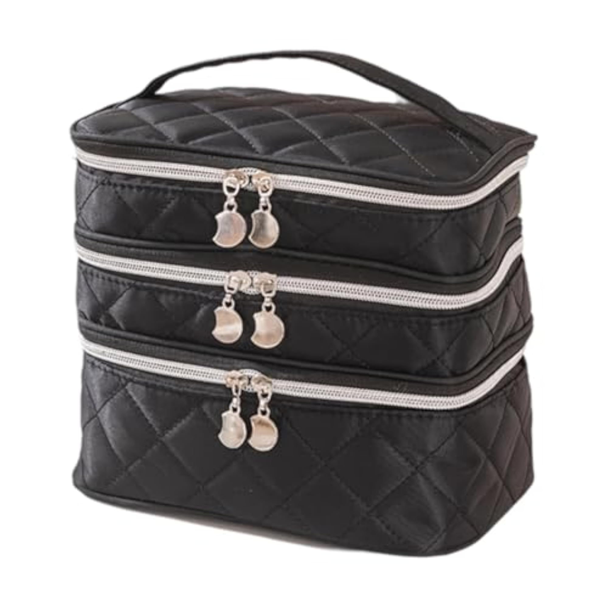 3 Floors Cosmetic Storage Bag for Brushes, Silver Zipper