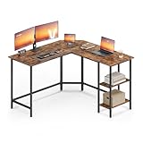 VASAGLE Bureau d'Ordinateur en Forme de L, 130 x 130 x 76 cm, Bureau d'angle avec 2 Étagères, Gain de Place, pour Jeu, Marron Rustique et Noir d’Encre LWD123K01V1