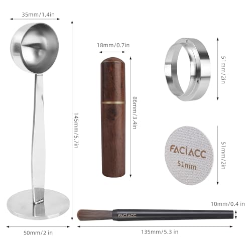 FACIACC 5Pcs Espresso Accessories Set, WDT Tool Espresso, Dosing Funnel & Puck Screen Kit, 2 in 1 51mm Espresso Tamper & Coffee Spoon, Barista Kit, Stainless Steel 8pin Espresso Stirrer - Image 2