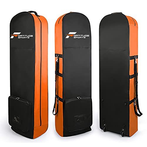 Fortitude Sports Bolsa de viaje de golf, funda de viaje de golf con ruedas, nailon grueso, impermeable, duradera, protectora, bolsa de vuelo de golf, 133 cm x 37 cm x 28 cm (negro/naranja)