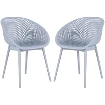 Modern Patio Dining Chairs Set of 2, Indoor Outdoor All-Weather Plastic Chairs Set for Poolside, Balcony, Yard, Porch & Kitchen, 2-Pack, Easy Assemble, Light Blue