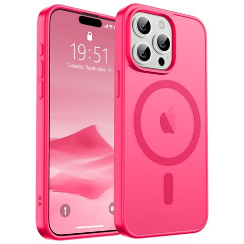 Image of SUPFINE Magnetic for iPhone 15 Pro Case (Compatible with MagSafe) (Military Grade Drop Protection) Slim Translucent Matte Shockproof Phone Cover,Hot Pink