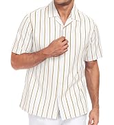 Lzzidou Men's Cuban Collar Shirt Short Sleeve Button Down – Textured Jacquard Cotton Blend Summer...