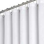 BTTN 182 x 244cm Drop Waffle Shower Curtain, Extra Long Mould Proof Resistant Heavy Duty Fabric Wet room Shower Curtains, Waterproof Weighted Cloth Shower Curtain Set with 12 Plastic Hooks, White