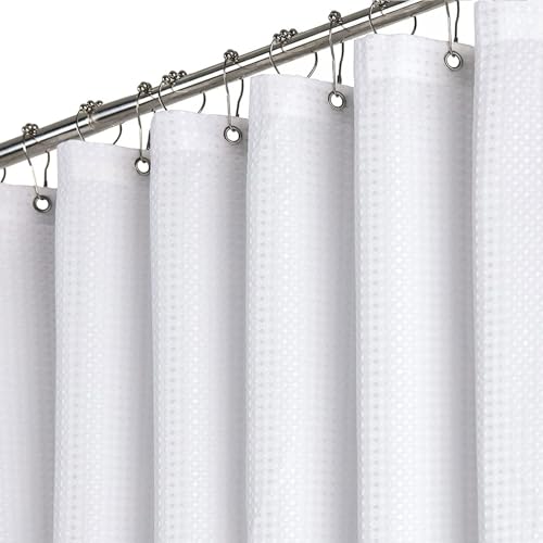 BTTN Rideau de douche gaufré blanc 120x180 cm, Anti-moisissure et imperméable, Tissu résistant, 8 crochets inclus, Moderne et luxueux, Lavable avec ourlet...