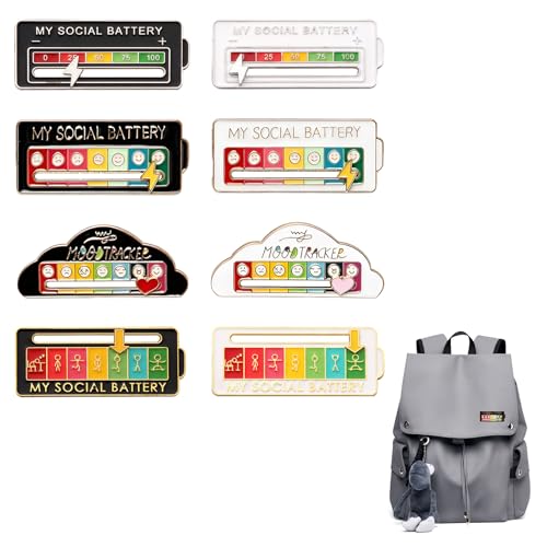 8 Stück Social Battery Pins, Lustige Brosche für Soziale Stimmung für 7 Tage, Interaktive Stimmungspins Nette Brosche Pins für Soziale Interaktionen, Dekoration(Weiß, Schwarz)