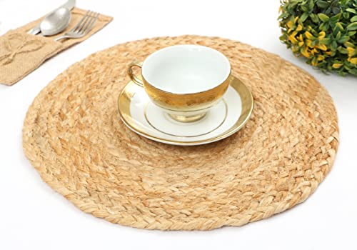 Image of The Home Talk Jute Braided Placemats |Side Table Mats|Best for Bed-Side Table, Center Table, Dining Table, Shelves|Home Decorators|Farm Mats|(Beige, 33 cm Round)