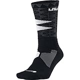 Nike Men's Hyper Elite Lebron James Basketball Crew Socks Medium (Size 6-8) Black, White