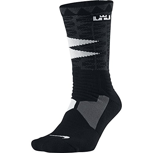Nike Mens Hyper Elite Lebron James Basketball Crew Socks Medium (Size 6-8) Black, White