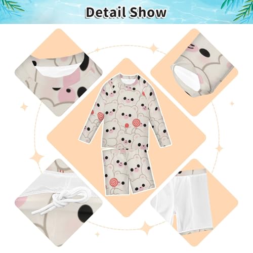 Traje de baño de manga larga para niños de 3 a 10 años con diseño de oso blanco 4