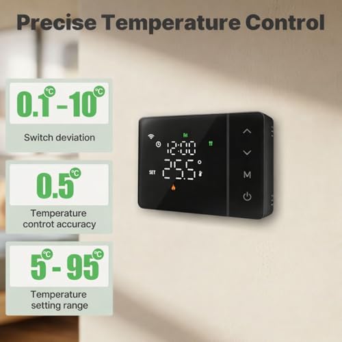 Thermostat connecté WiFi à piles chaudière gaz montage mural
