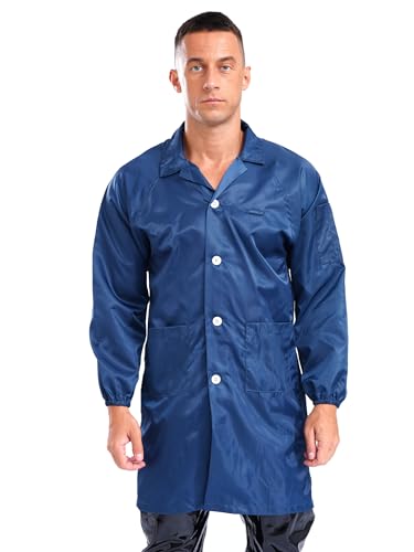 Image of YiZYiF Men Professional Lab Coat Long Sleeve Resistant Mechanical Dustproof Work Coat Overall Uniform