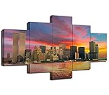 New York Twin Towers Sunset Scenery Wall Art US Lower Manhattan Skyline Wall Decor Pictures Canvas...