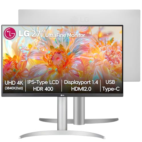 Image of LG 27 inch 4K UHD (3840x2160) Ultrafine IPS Monitor, VESA DisplayHDR 400, 5ms, 95% DCI-P3, Dynamic Action Sync, USB Type-C 90W PD, HDMI, DisplayPort, Height /Tilt /Pivot Adjustable Stand, White