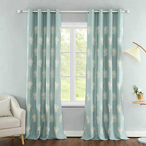 Vogol 2 Panels Floral Pattern Embroidered Elegant Faux Linen Grommet Curtains, Thermal Insulated 60% Blackout Heavy Drapes For Bedroom Living Room, Energy Efficient Window Treatments, 52 X 96 Inch #TOP9