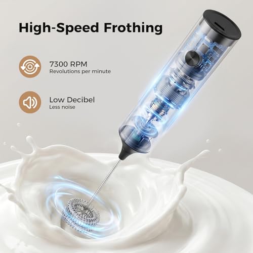 Aromvel Rechargeable Milk Frother Handheld, 3 Speeds for Coffee, Latte - image 4