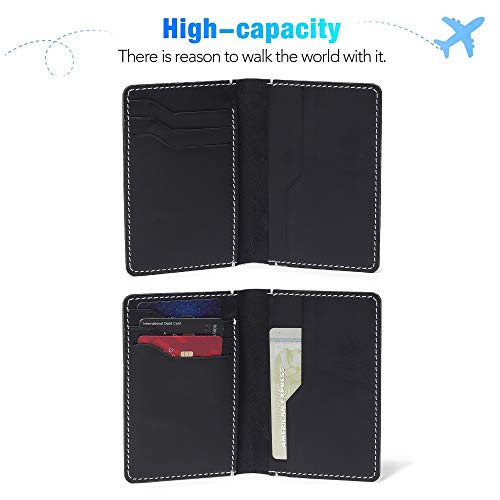 RICHWOOD Vintage Leather Wallet Cum Card Holder with Contrast Stitching & Multi Uses - Slim Minimalist Front or Back Pocket Wallets for Men (Vintage Black)3