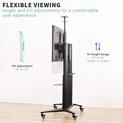 Vivo Premium Aluminum Mobile Tv Cart For 32 To 120 Inch Screens Up To 308 Lbs, Lcd Led Oled 4K Smart Flat And Curved Panels, Heavy Duty Stand, Shelf, Wheels, Max Vesa 1000X600, Black, Stand-Tv120B #TOP2