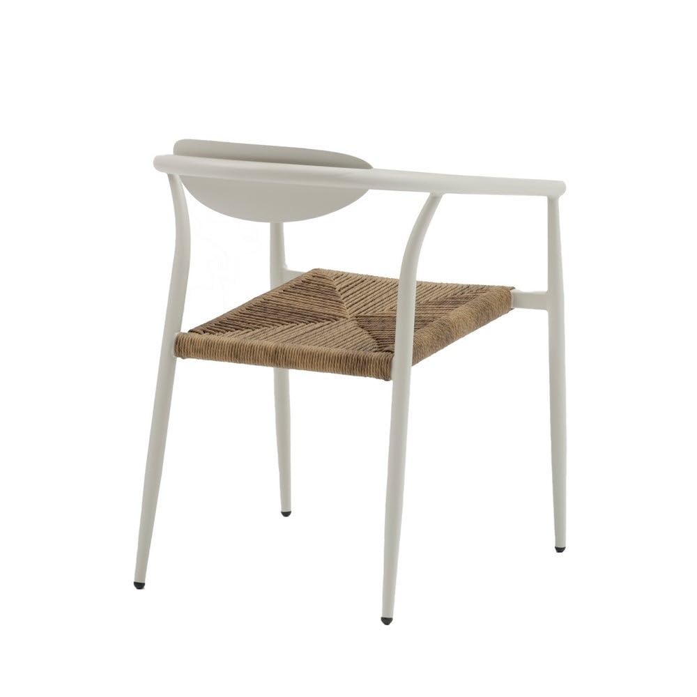 LOLAhome Pack de 2 sillas Contract de jardín Vania de Aluminio Blanco, apilables, Asiento de Cuerda de Rafia, Elegantes, para Comedor, Tratamiento Exterior, Resistentes UV y Humedad