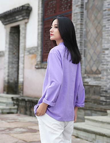 Image of Womens Cotton Linen Casual Long Sleeve Loose T-Shirt Tops Button Down Blouse Cardigan Shirts