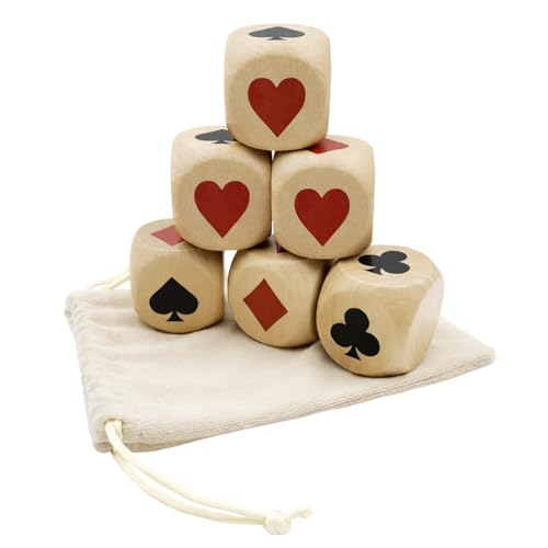 7Pcs Euchre Cube Wooden Dice Set for Card Games Clear Printed Euchre Cube for Euchre Players & Card Game Lovers. (Including 6 Cubes and a Protective Bag)