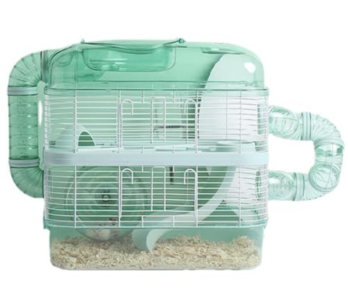 【Vofuxo】 ハムスター 飼育 ハムスターハウス 小動物用 アクリル製 大型透明 透明デザイン パイプデザイン 2 層セット グリーン 組立式 滑り止め 通気性 お手入れ便利 持ち運びやすい 食器 回し車 給水ボトル 日常使用 多用途 (2層セット/グ