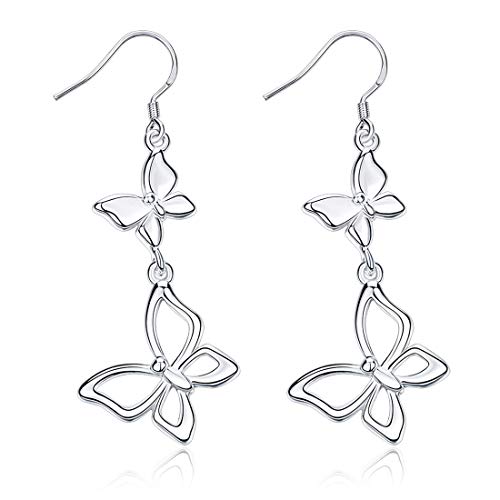 Ms. Swan®925 Sterling Silber Kreative Schmetterling Lange Ohrringe, Hängend Ohrringe für Damen und Mädchen
