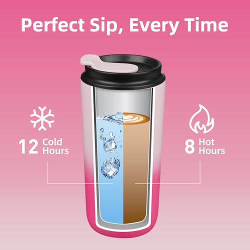 Image of BJPKPK 16oz Insulated Travel Coffee Mug, Stainless Steel Tumbler | Thermal Cup, Keeps Hot /Cold, Leakproof, Double Wall Vacuum, Dishwasher Safe, Wide Mouth, Office & Outdoor, Cherry Blossom