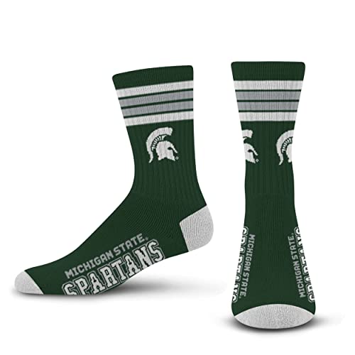 For Bare Feet NCAA Michigan State Spartans 4 Stripe Deuce Crew Sock Team Color LARGE