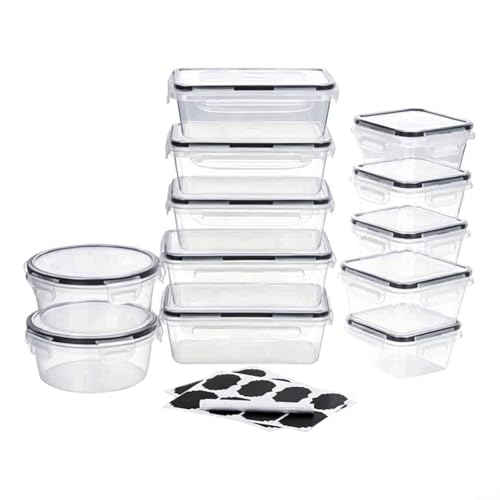 EffiFish Paquete de 12 recipientes transparentes para almacenamiento de alimentos con sellos a prueba de fugas, tarros de plástico aptos para microondas y preparación de almuerzo
