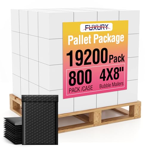 Image of Fuxury Black Bubble Mailers 4x8 inch Padded Envelopes 19200 Pack Bulk Pallet