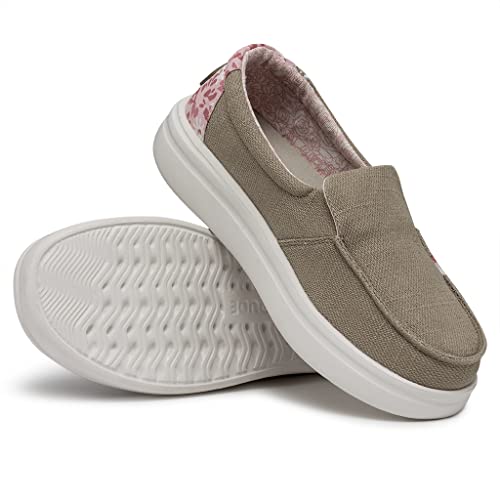 Image of HEYDUDE Women's Misty Rise Slip On Loafers | Woven Textile Platform