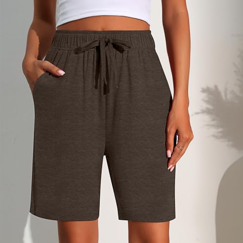 Neer 3 Pack Women's Quick Dry Shorts Women Drawstring High Waisted Bermuda Athletic Shorts with Pockets(Black, Cement Color, Chestnut Color,Small) - Thumbnail 3