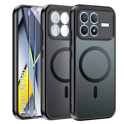 Effcotuo Magnetic Case for Poco F8 Pro Case with Screen Protector for Tempered Glass Screen Protector with MagSafe Acrylic Protective Case Full Magnet Matte Mobile Phone Case