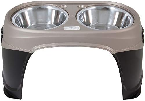 Petmate Easy Reach Pet Diner Elevated Dog Bowls 2 Sizes 2 Polished Colors, Black/Pearl Tan, Large (23479)