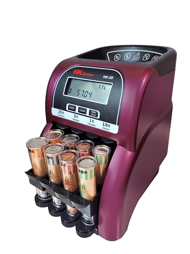 Image of HK SYSTEMS HK-2D, Digital USD Coin Counter and Sorter with LCD Display, Sorts 260 Coins Per Minute into Coin Wrappers, 2 Row Coin Wrapper Tubes Included
