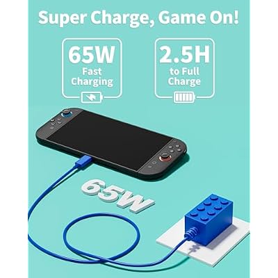 65W Charger for Nintendo Switch 2 AC Adapter Compatible with Steam Deck/Ps Portal, GaN Switch Power Cord Fast Charging PD Brickgeek Adapter Recognizable USB C Charger 4.92FT - Blue