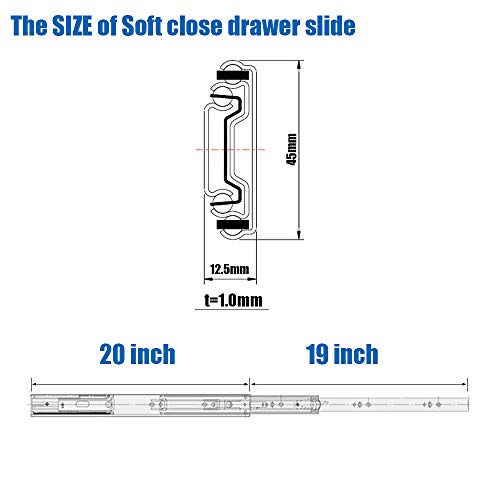 Vesla Home 10 Pairs 20 Inch 3-Section Full Extension Soft Close Ball Bearing Metal Cabinet Drawer Slides,110 Lb Capacity Side Mount Slow Close Drawer Hardware Slide,14"16" 18" 20" 22" Lengths #TOP6