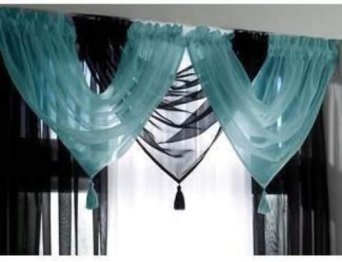 ALAN SYMOND Luxury Plain Voile Swag wit a Tassel in Teal Blue by Maple Textiles, Turquoise, 22x18