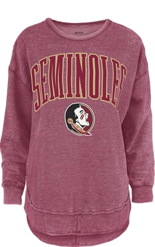 Royce Apparel Womens Long Sleeve Vintage Fleece Top - Rounded Bottom Crew Neck Sweatshirt (Florida St) - Medium