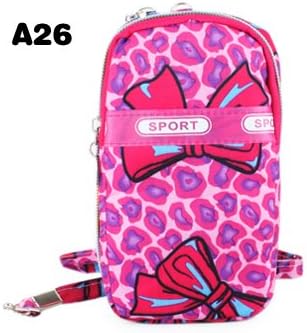 Big Mango Superior Quality Multipurpose Cute Bow Two Separated Pouches Cellphone Nylon Bag and Purse Big Clutch Handbag for Apple Iphone 4 4s Iphone 5 Samsung Galaxy S4 S3 Galaxy Note 2 with Flexible Neck Strap and Fashion Leopard Print Plum