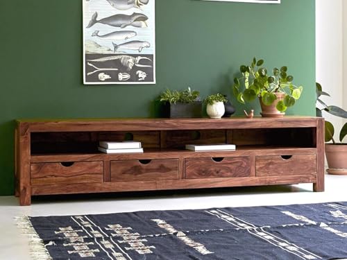 Image of Sheesham Wood Multipurpose Entertainment TV Unit Cabinet Storage for Home Living Room | Wooden Furniture for Hall Office Decor- Natural