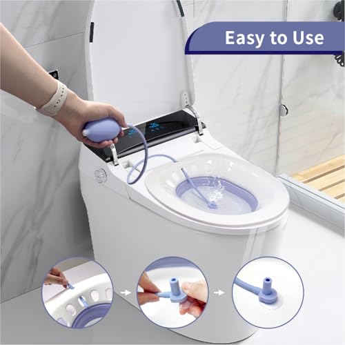 Sitz Bath for Hemorrhoids, Postpartum Care, Perineum Relief, Foldable Sitz Bath for Toilet Seat with Hook, Sitz Bath with Blue Flusher, Postpartum Essentials, Hemorrhoid Treatment, Fit any Toilet Seat - Thumbnail 6