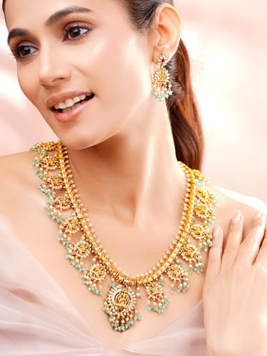 Image of Rubans Long Necklace Set Gold Plated Traditional Stylish Multicolour Jewellery Gift for Women & Girls