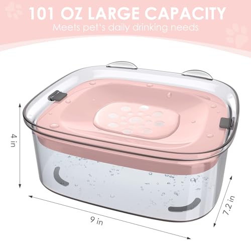 AONKEY 3L Dog Water Bowl No Spill, 101oz Large Spill Proof Dog Bowl Reduce Refill, Anti Splash No Mess Dispenser Dripless Slow Drinking Water Bowl for Sloppy Messy Drinkers (Pink) by AONKEY - Image 5