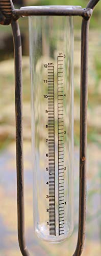 Foto von AmaCasa Regenmesser Litermesser Vogelpaar aus Metall - Rostoptik | Niederschlagsmesser für Haus & Garten | inklusive Glas mit Skala |Gartenstecker mit Einer Höhe von 110cm