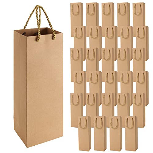 YAYODS Lot de 30 sacs de rangement en papier kraft marron très résistant avec poignée, réutilisables, robustes pour bouteille de vin pour festivals, fêtes, mariages et produits de vente au détail Cover