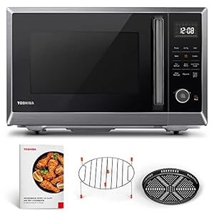 TOSHIBA Air Fryer Combo 8-in-1 Countertop Microwave Oven, Convection, Broil, Odor removal, Mute Function, 12.4″ Position Memory Turntable with 1.0 Cu.ft, Black stainless steel, ML2-EC10SA(BS)